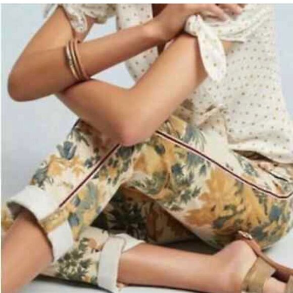 Anthropologie Chino Relaxed Floral Bird Print Trouser Pants - Picture 3 of 8